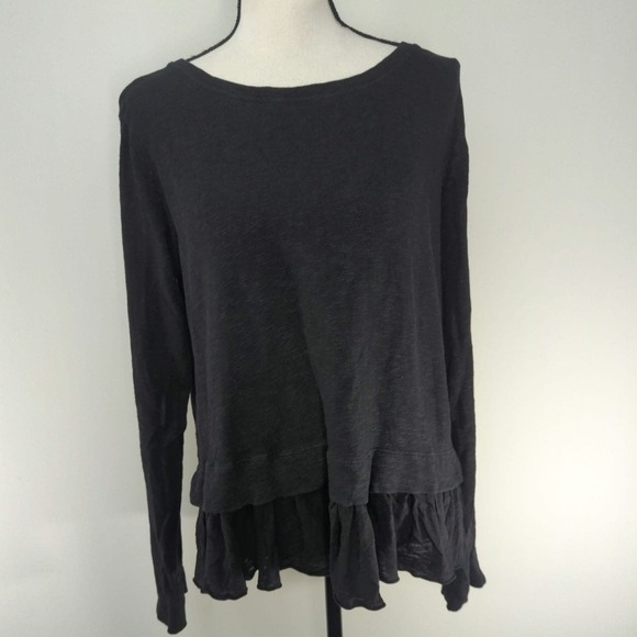 Anthropologie t.La Ruffle Hem Black Babydoll Knot Sweater MED‎ - Picture 1 of 8